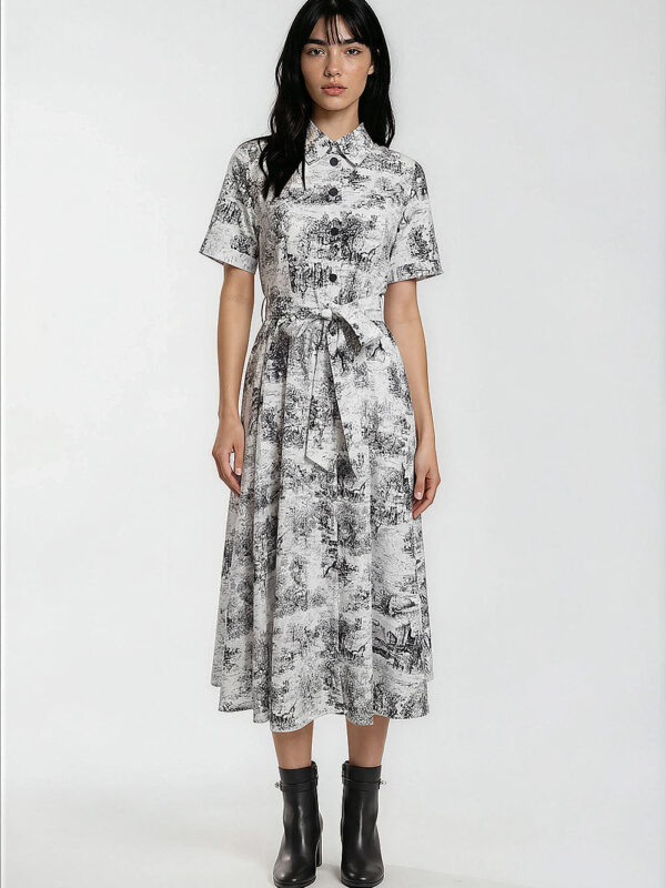 Erinn Scenic Shirt Midi Dress in Monochrome Noir