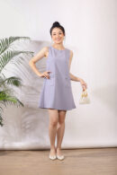 Nella Front Pockets Shift Dress in Slate Blue