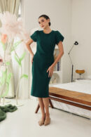 Leona Jersey Puff Sleeve Dress in Forest Green