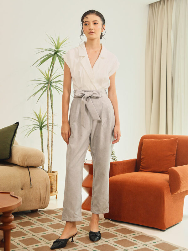 Kristela Tailored Jumpsuit in White Grey