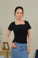 Mirella Draped Square Neck Top in Black