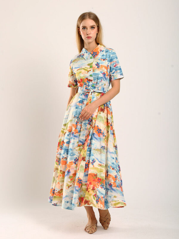 Erinn Collar Maxi Printed Dress in Blue Floral