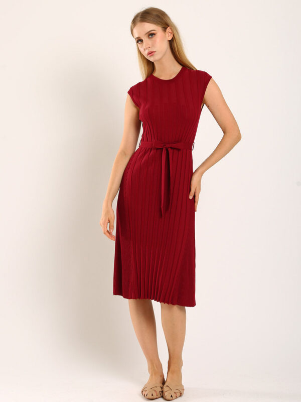 Ciera Texture Belted Knit Dress in Red