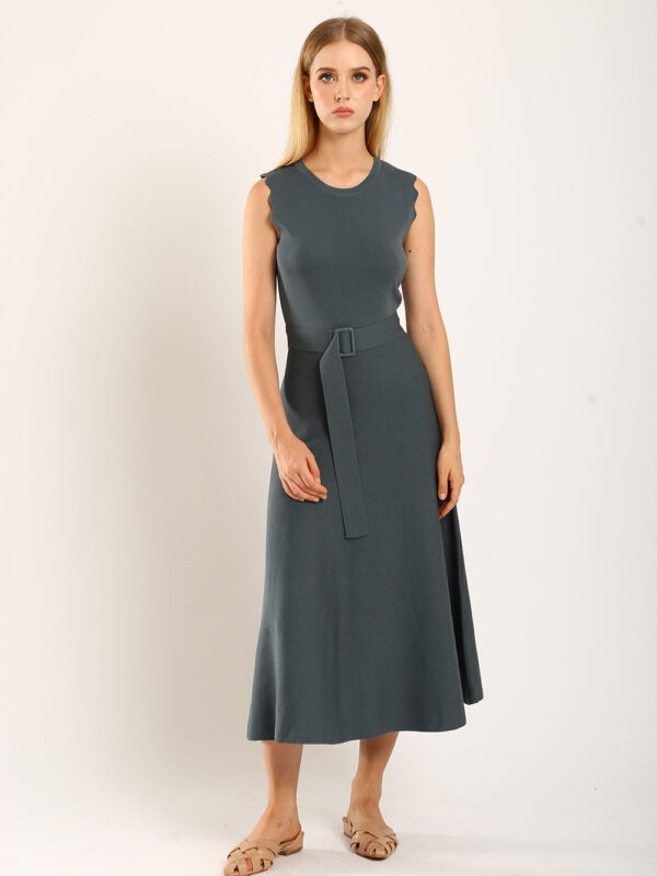 Clabelle Knit Belted Dress in Gun Metal