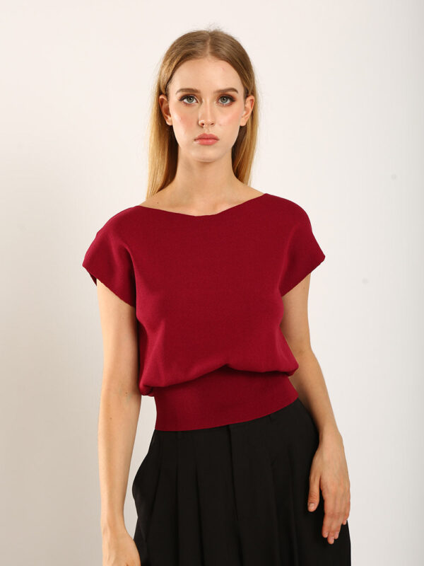 Graciela V-Slit Knit Top in Red