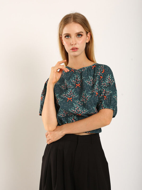 Rania Top in Forest Green Floral