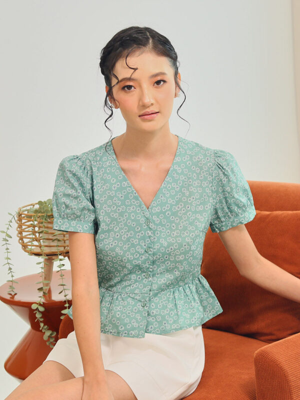Melura Floral Peplum Top in Sage Bloom