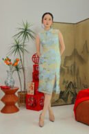 Fortune Cloud Cheongsam Dress in Celestial Blue Gold
