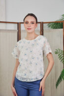 Milaf Embroidered Mesh Blouse in Soft Blue Floral