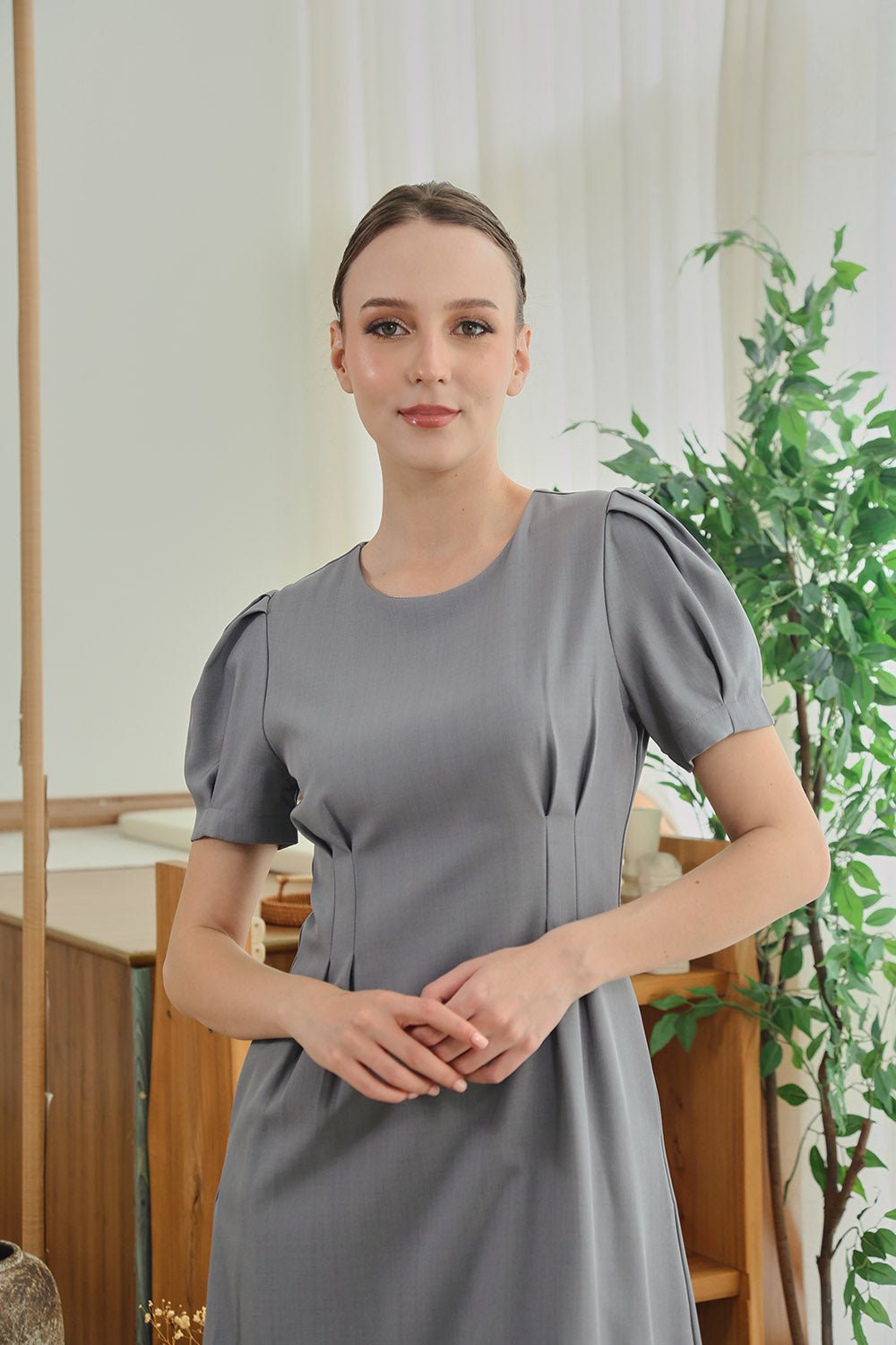 Aurelie Pleated Sleeve Dress in Gray - Image 7