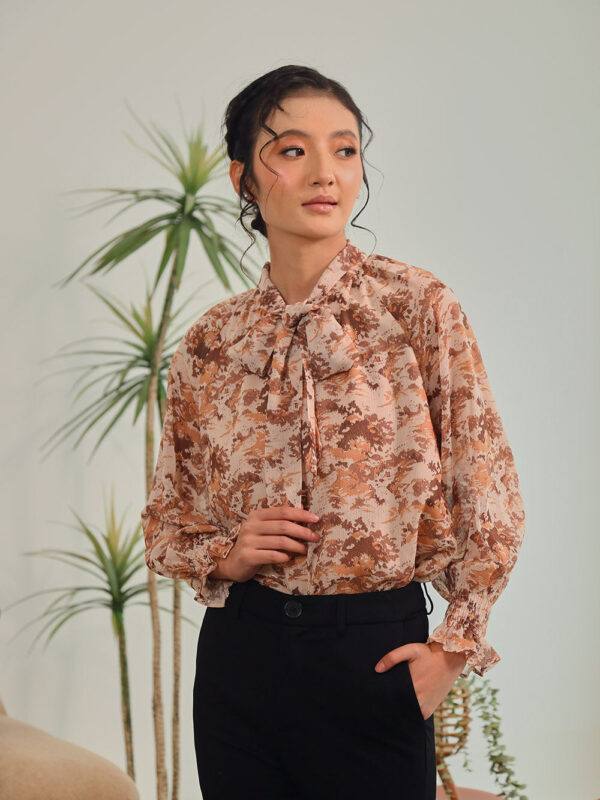 Aureline Tie-Neck Blouse in Burnt Sienna Floral