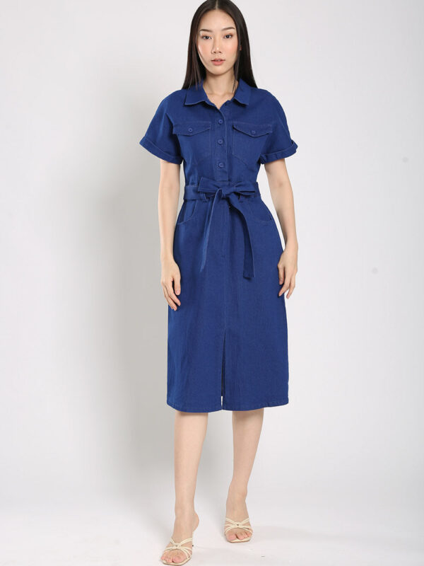 Cassia Midi Dress in Blue Denim