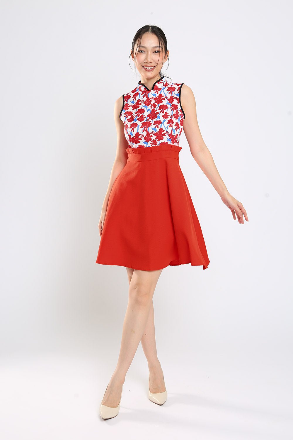 Paveka Floral Cheongsam In Red