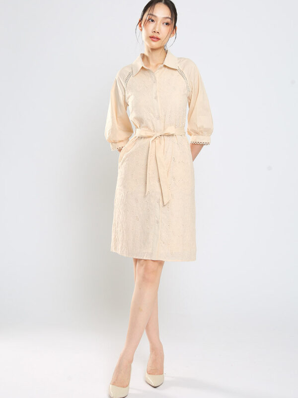 Jesse Midi Shirt Dress in Apricot Eyelet