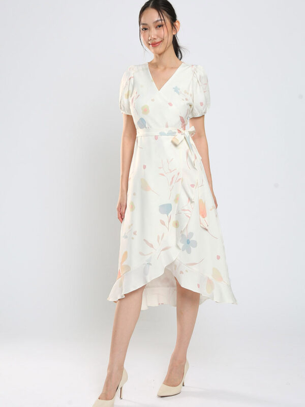 Devonne Wrap Dress in White Floral
