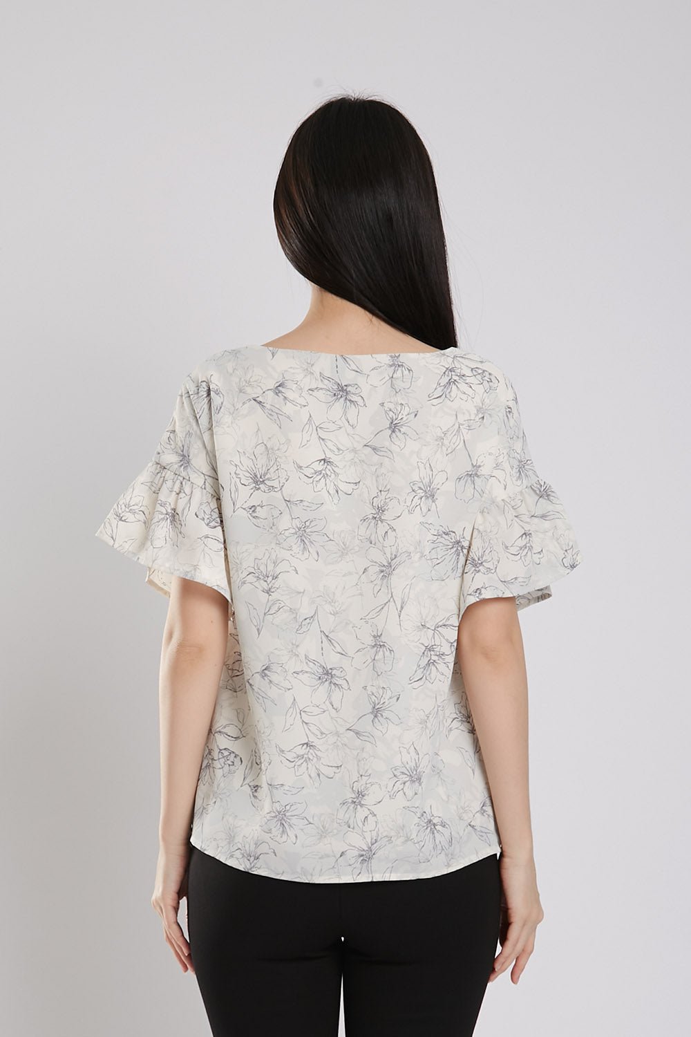 Ayumi Blouse in White Floral Prints - Imej 4