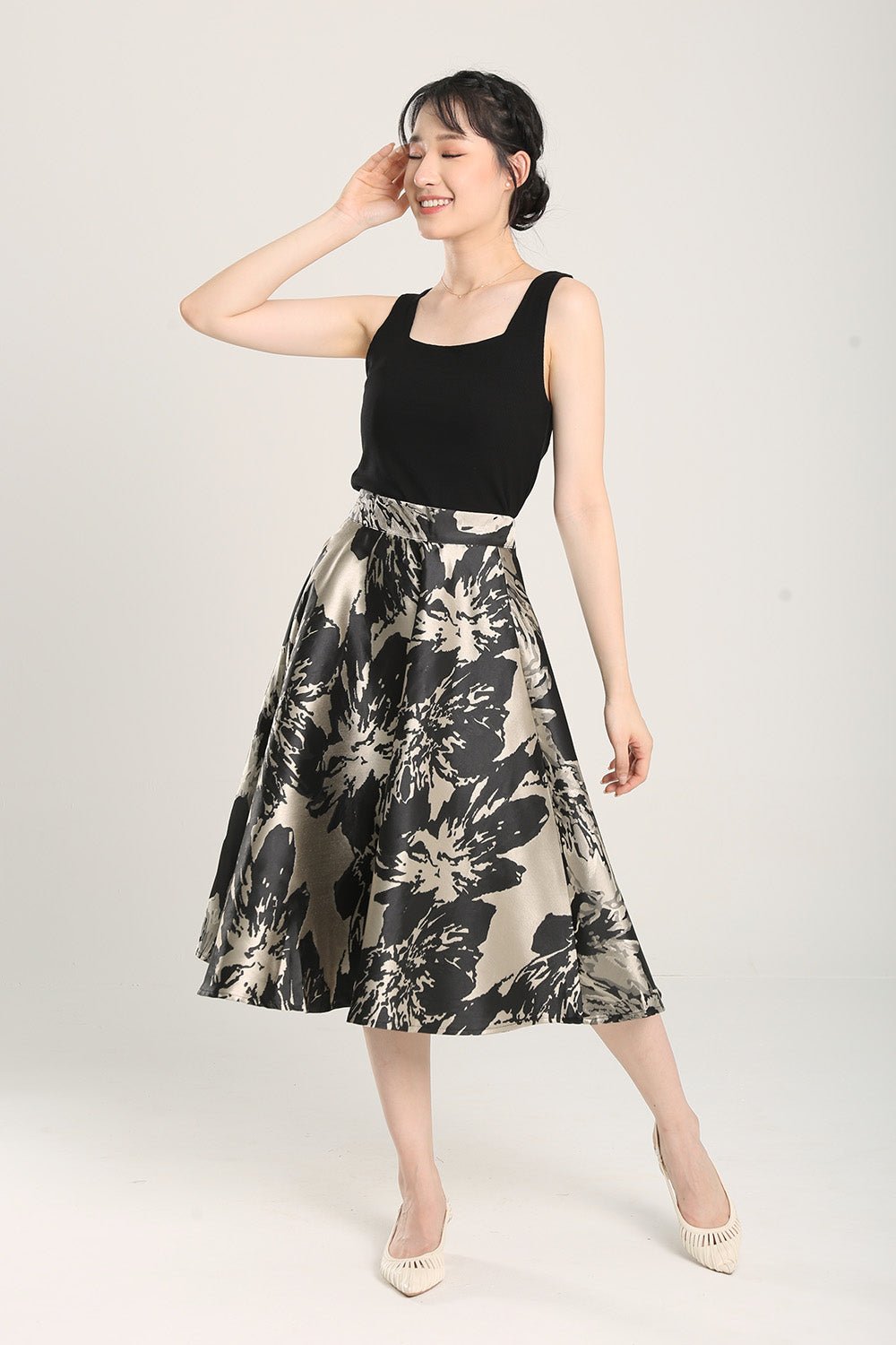 Malene Floral Skirts in Black Silver - Image 5