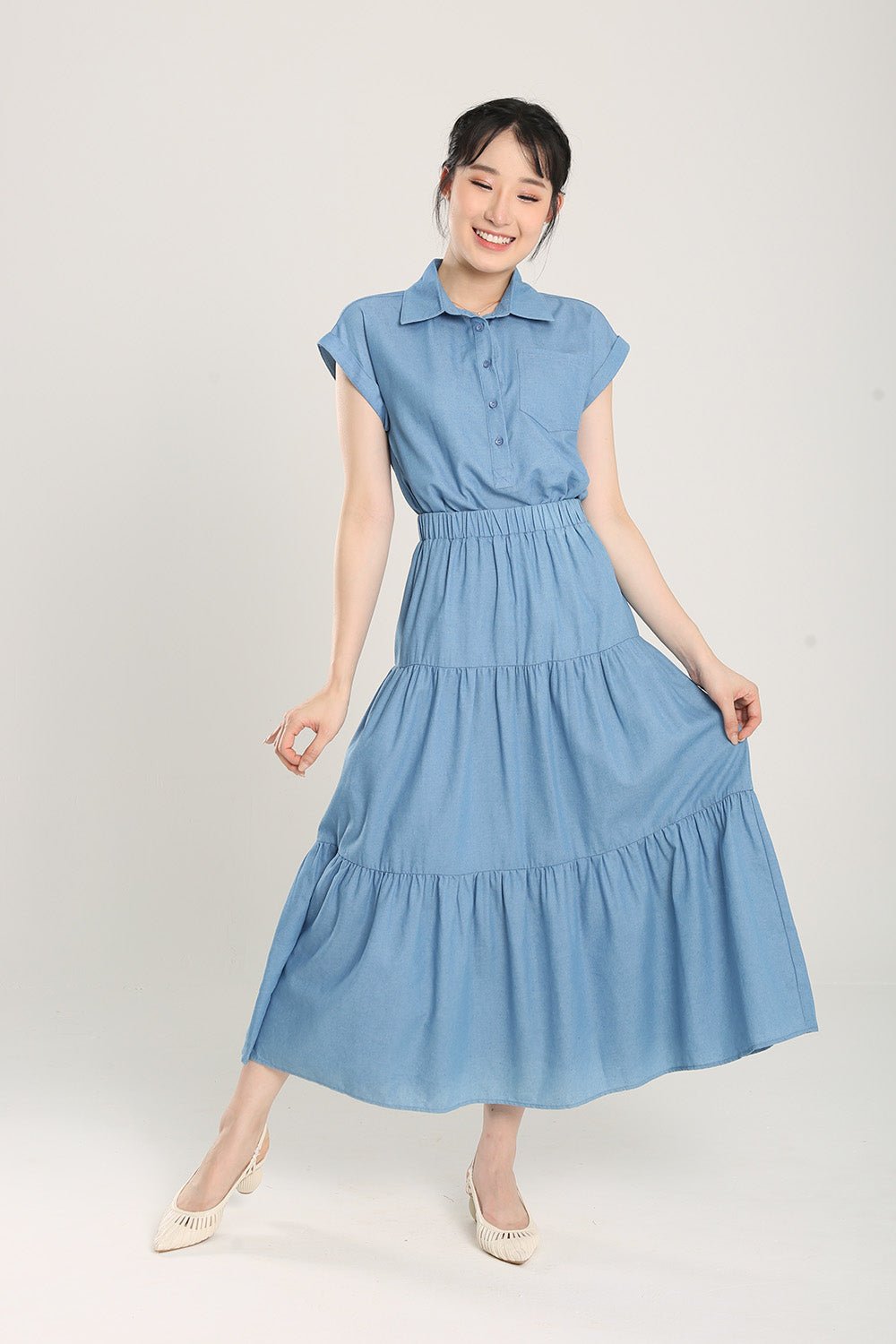 Lindea Tiered Skirts in Denim Blue - Image 3