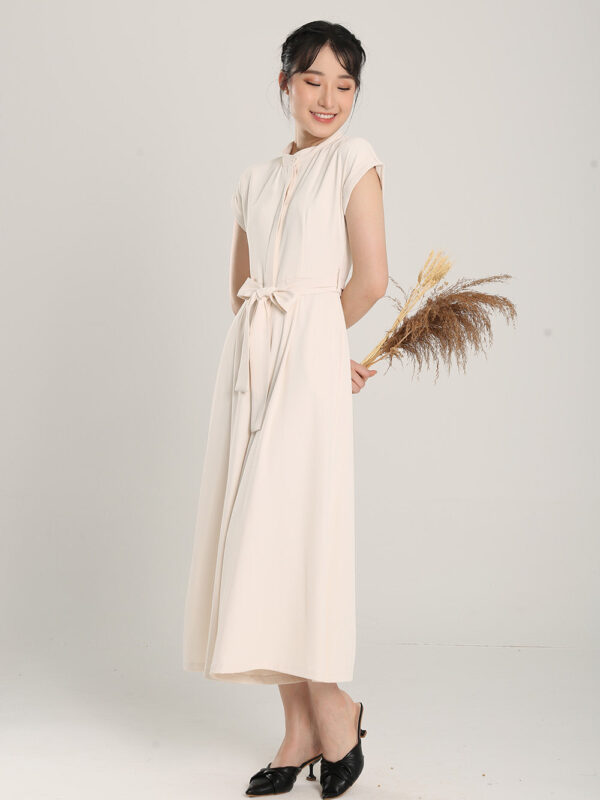 Sofina Sashed Jumpsuit in Beige