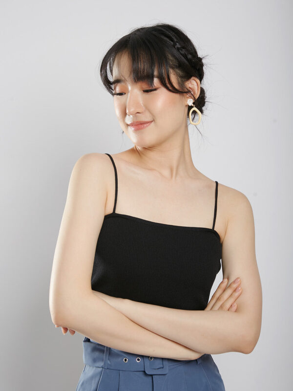 Geline Ribbed Knit Top in Black