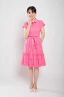 Poleen Midi Dress in Pink Eyelet