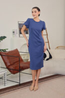 Leona Jersey Puff Sleeve Dress in Blue