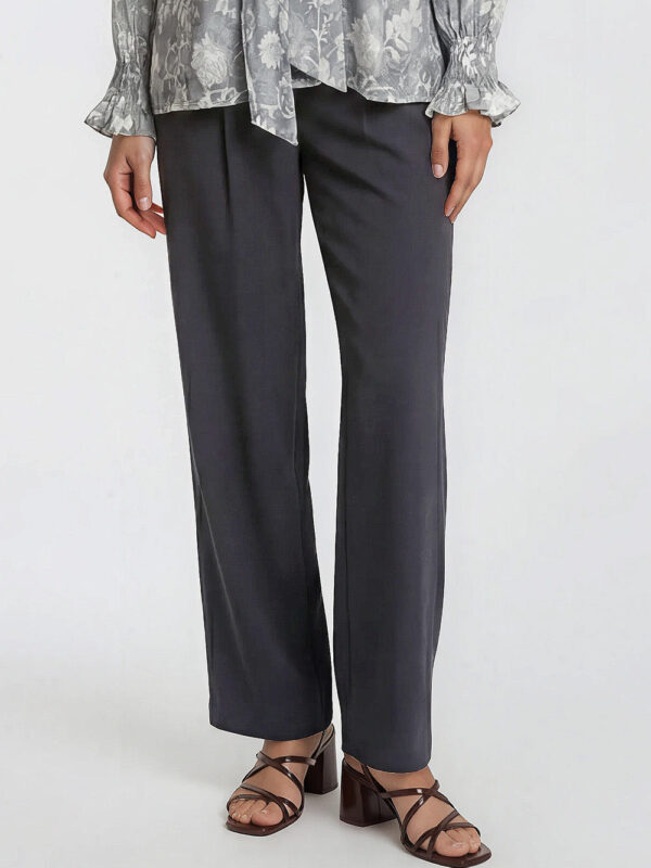 Valeria Pleated Straight Leg Pants in Grey